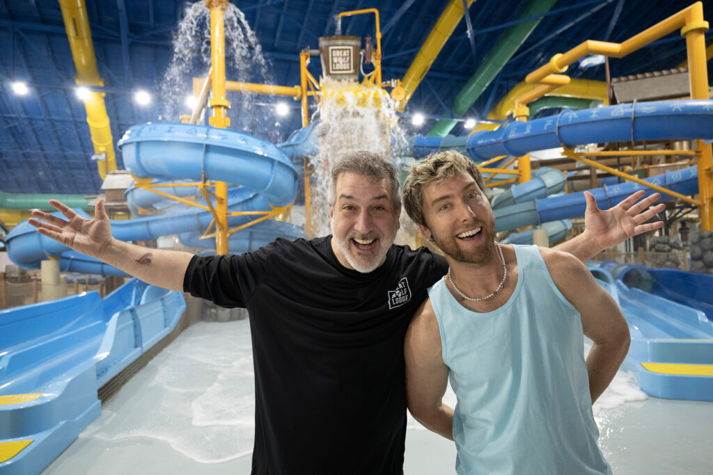 Great Wolf Lodge promotion May 2025 with *NSYNC’s Joey Fatone and Lance Bass.