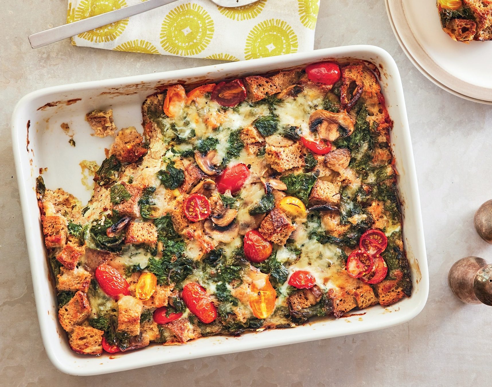 Mushroom, Kale, and Tomato Strata