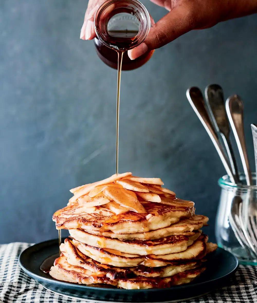 Ricotta Pancakes with Lemon, Apples, and Cider Syrup