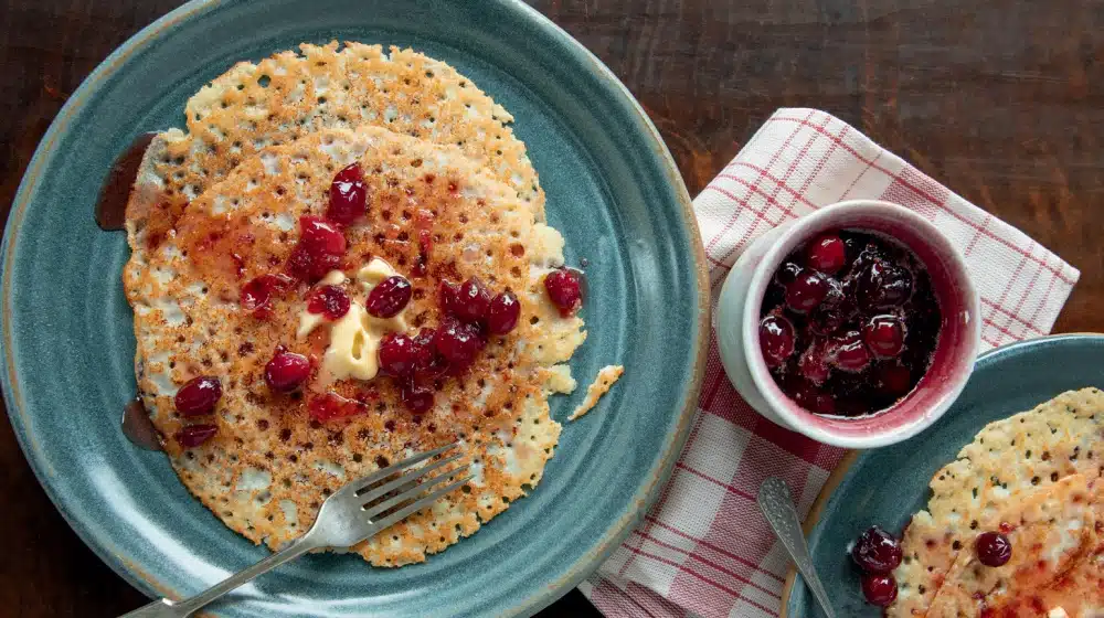 Johnnycakes with Cranberry-Maple Syrup