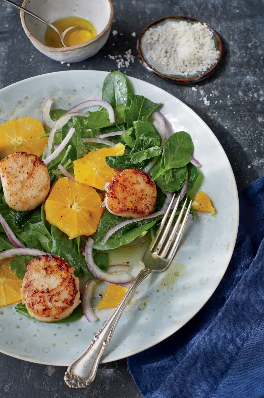 Citrusy Seared Sea Scallops on Wilted Greens