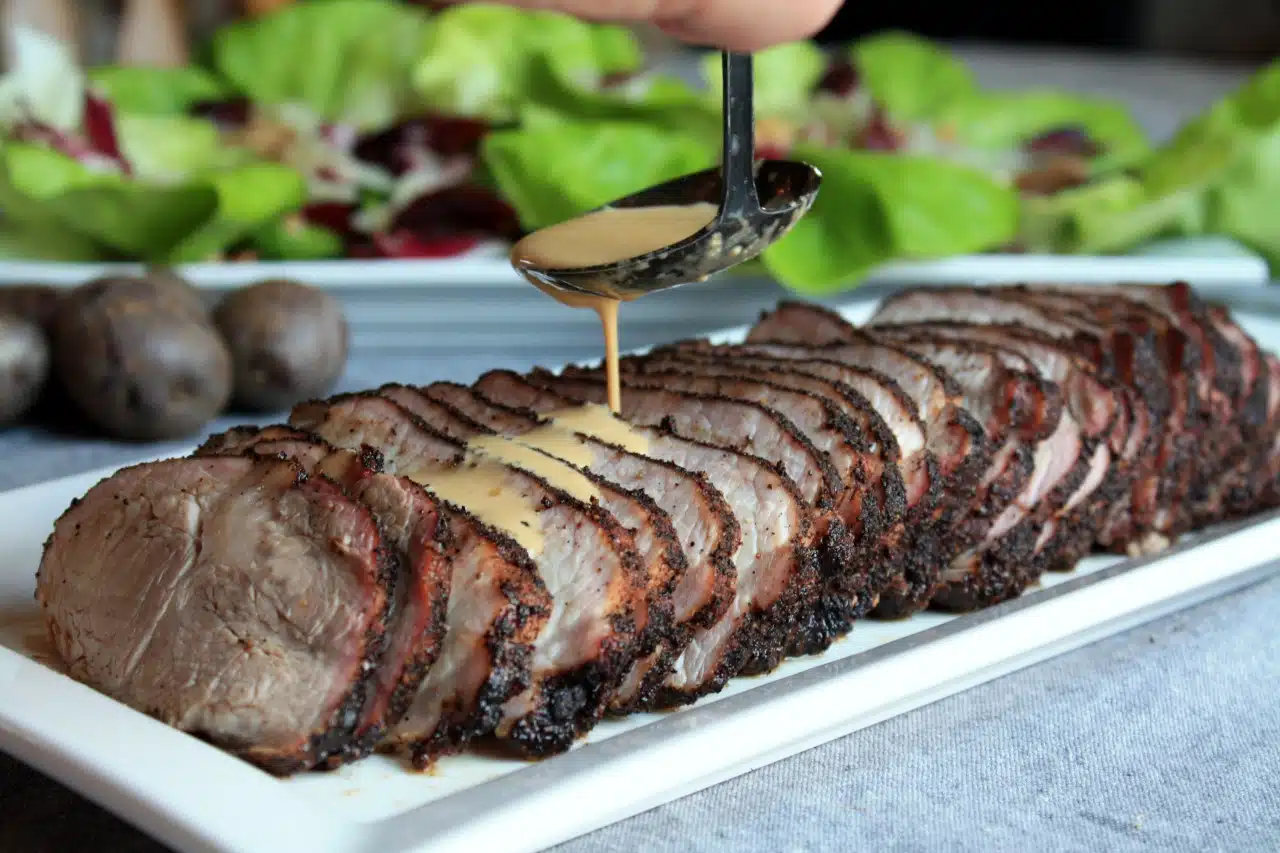 Coffee, Cocoa, and Guajillo Pepper Pork Loin with Brandy Cream Sauce
